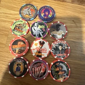 HARD ROCK HOTEL CASINO $5 & $25 Chip LOT OF 11 Jimi Hendrix Bon Jovi Green Day - Picture 1 of 6