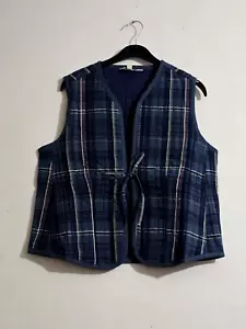 EX Seasalt Women's Front Drawstring Check Pattern Vest Jacket In Navy (Defect) - Picture 1 of 4