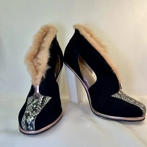 Sexy Pumps Snakeskin Pink Fur Accent ASOS Retro Glam 2015 MCM Art Deco - Picture 1 of 14
