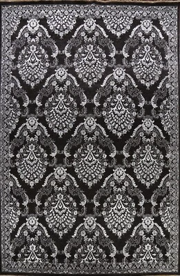 Black/ Silver Art & Craft Elegant Floral Area Rug 9x12 Hand-knotted Wool/ Silk - Image 1 of 4