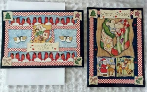 4 Christmas Greeting Cards Debbie Haviland 2 Designs Cardinals Angels Santa Deer - Picture 1 of 8
