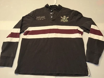 Vtg Polo Ralph Lauren Rugby Longsleeve Mens XL Black Red Striped Crest Logo 3 - Image 1 of 4