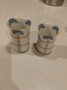 Couple's Teacups, Bamboo, Japanese, Knots, Blue And White Tableware - Picture 1 of 6