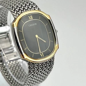 Raro Reloj Credor Bisel 18K Hombre Oro Plata Batería Nueva - Imagen 1 de 8