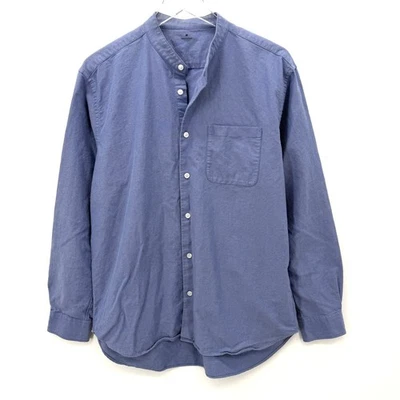 Camisa Muji Lavada Oxford Manga Larga Con Botones Para Hombres M Cuello con Bandas Azul Foto 1 de 4
