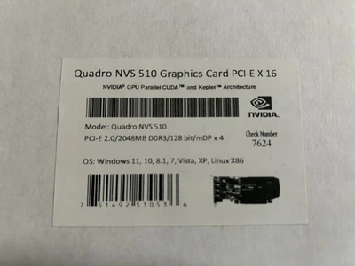 NVIDIA Quadro NVS510 PCI-E 2GB Mini Displayport Video Card Half Height + 4x adap - Image 1 of 3