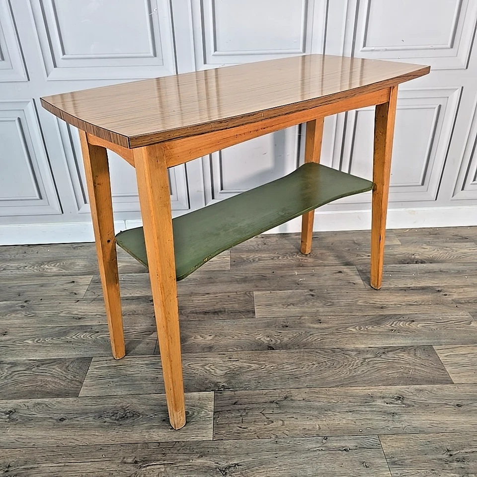 Retro Vintage Beech & Formica Tall Side Lamp Table Console – Mid Century Utility - Image 1 of 4
