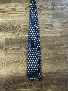 J.Z. Cravatta Richards seta extra lunga oro navy geometrico diamante fatta a mano USA - Foto 1 di 5