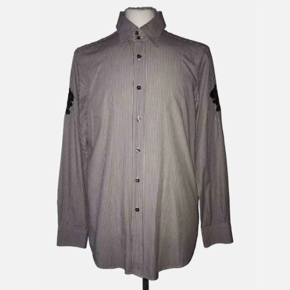 Camisa Dolce & Gabbana Para Hombre 42 Pantera Bordada Rayas Hecha en Italia Algodón Foto 1 de 4