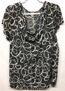 Merona  24W/26W black white abstract cowl neck short sleeve spandex stretch top - Picture 1 of 5