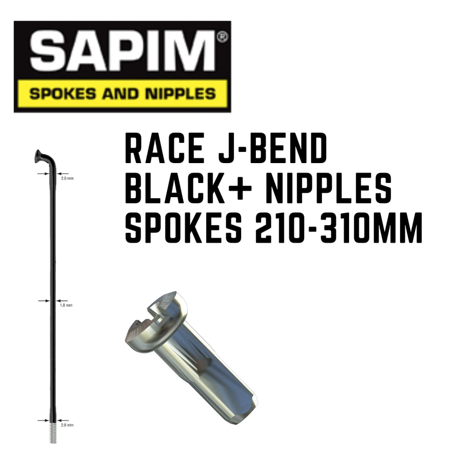 Radios de bicicleta Sapim Race de doble tope negro J curva 14 g/15 g/14G - todas las longitudes Foto 1 de 1