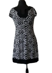 Sweet Storm sz L Women's Short dress, Black & White Diamond/Floral, Cap Sleeves - Picture 1 of 11