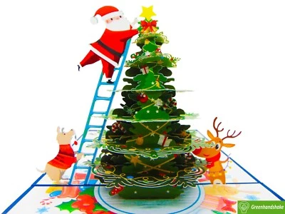 Santa decorating christmas tree, Pop Up Card, 3D Popup Greeting Cards - Image 1 of 4