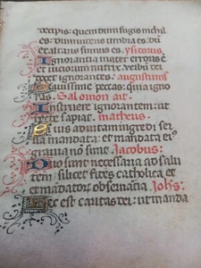 VELLUM ORIG LEAF FLEMISH BOOKS OF HOURS 5 GOLD INITIALS MANUSCRIPT 1450 AD - Picture 1 of 4