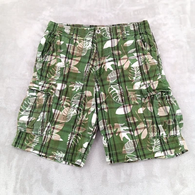 Plugg 工装短裤男式 32 x 10 绿色花卉格子棉海滩冲浪溜冰鞋 *服装 — 第 1/4 张图片