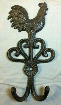 GANCHO DOBLE GALLO rústico marrón bronce vintage country resistente con 2 ganchos Foto 1 de 3