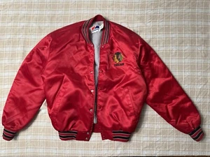 Vintage Chicago Blackhawks Swingster #6790 Mens Jacket Red Satin Snap Pockets L - Picture 1 of 7