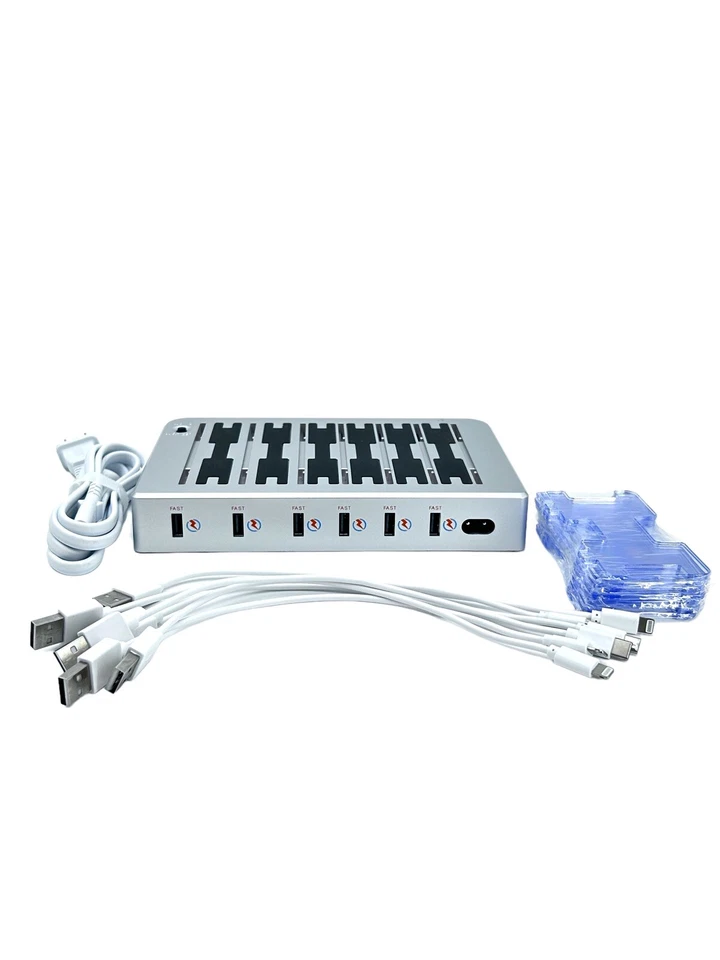 Hercules Tuff Charging Station  6 Port Universal USB  Cables Included Silver New - Image 1 of 4