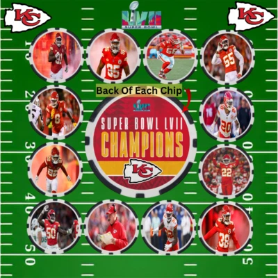 KANSAS CITY CHIEFS 2023 SUPER BOWL LVII CHAMPS DEFENSE - POKER CHIP SET (12) - Image 1 of 2
