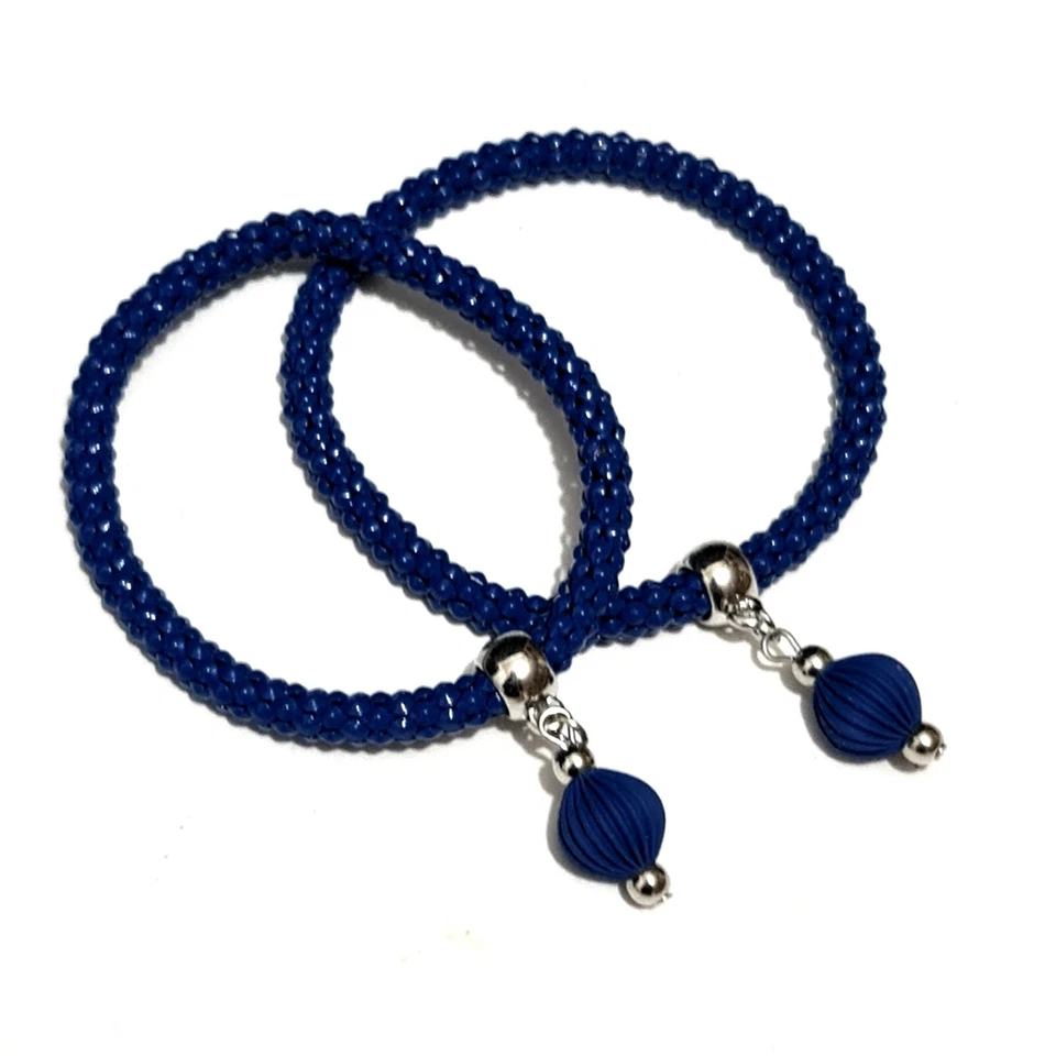2x Armband Armschmuck elastisch Perle Anhänger blau - Bild 1 von 1