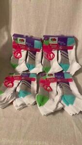 Lot of 24 pairs(4packX6pairs) FRUIT OF THE LOOM Girls socks M shoe sz 10 1/2 - 4