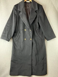 Vintage Forecaster Of Boston 100% Wool USA Trench Coat Long Womens 13/14 Black - Picture 1 of 17