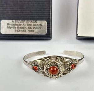 Victorian Era Poison Bracelet-Amber Cuff Medicine Potion Locket Sterling - Picture 1 of 8