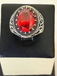 Handmade Men Silver 925 Ring Signet Genuine France Ruby Stone ياقوت باريسي مترش - Picture 1 of 17
