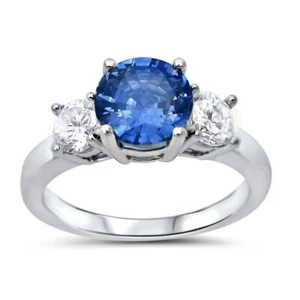 3.00 Ct Natural Sapphire & Diamond Engagement Ring 925 Sterling Silver Size 7.5 - Picture 1 of 5