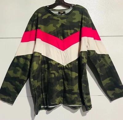 L & B Lucky and Blessed 女式 3X 码长袖迷彩粉色白色雪佛龙 — 第 1/4 张图片