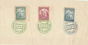 CZECHOSLOVAKIA, 1936 THREE DIFFERENT EVENT CANCELLATIONS ON A SEMI FRONT - Picture 1 of 4