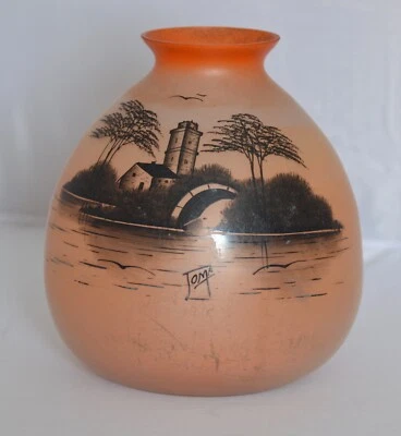 Art Deco Handprinted on Opaque Glass Vase signed JOMA from around 1930 -1935. - Image 1 of 4