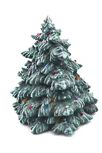 Vintage Keramik Weihnachtsbaum dunkelgrün schneefarben Regenbogen Glühbirne 8 Zoll Dekor Geschenk - Bild 1 von 6