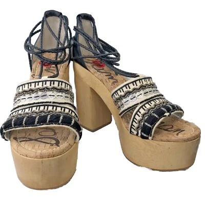Sandalia plataforma madera bordada Sam Edelman Mel negra blanca plata Y2K talla 10M Foto 1 de 4