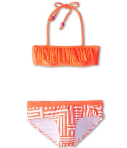 SEAFOLLY GIRLS MOD POP MINI TUBE BIKINI 2 PC SWIM SET ORANGE WHITE SZ 6 NEW! $51 - Picture 1 of 2