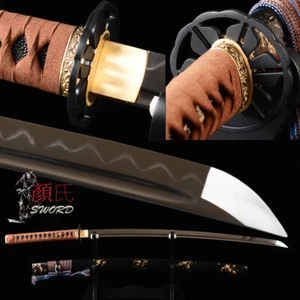 Iron Tsuba Japanese Samurai Katana 1095 Carbon Steel Clay Tempered Sharp Sword - Picture 1 of 12