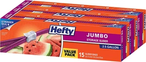 Hefty Slider Jumbo Storage Bags, 2.5 Gallon Size, 15 Count (Pack of 3), 45 Total - Picture 1 of 12