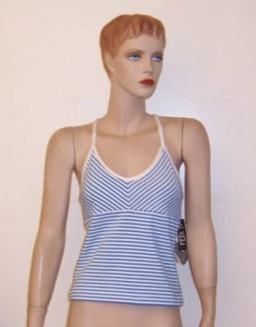 NWT JOCKEY ACTIVE WEAR WORK OUT BLUE WHITE STRIPE SPORTS BRA CAMI TANK TOP M - Picture 1 of 4
