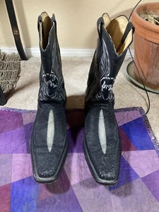 Yonger Boots Black Stingray Leather Western Cowboy Boots size 10.5 US 29 MX28 - Picture 1 of 8