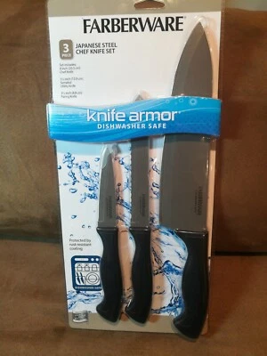 Juego de armadura de cuchillo Farberware 3 piezas acero japonés 8" chef 5,5" utilidad 3,5" pelado Foto 1 de 4