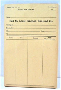 10 recibos de envío de ferrocarril vintage East St Louis Junction 1963 stock sin usar - Imagen 1 de 1