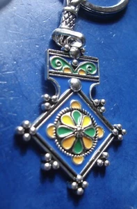 Moroccan Tuareg style cross BLUE enamel pendant or keyring with points L40 mm - Picture 1 of 7