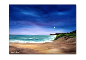 Tablero de lienzo original de pintura de paisaje marino "vista a la costa" de 16 x 12" de Judith Rowe - Imagen 1 de 3