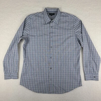 Camisa Banana Republic Para Hombres XL Azul Marrón A Cuadros A Medida Calce Ajustado Vestido Abotonado Foto 1 de 4