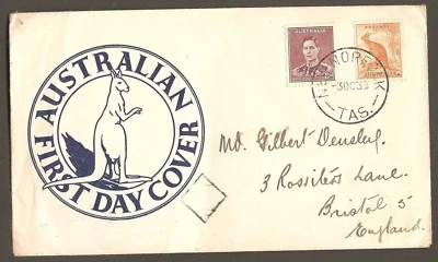 1938 Australia 1/2d Orange Roo FDC Cover Generic Kangaroo Cachet - Image 1 of 3