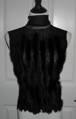 Blusa feminina sem mangas gola alta com pele tamanho 44 preta feita na Itália nova sem etiquetas - Imagem 1 de 4