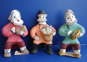 3 Vintage 1970's Russian Ceramic Folk Figures Statue Man w/Basket And Fish w/tag - Picture 1 of 13
