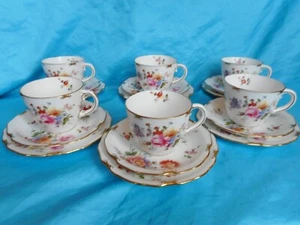 Royal Crown Derby raro Regency argento stile pose 6 trii tazza tè set marchio verde - Foto 1 di 3