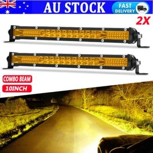 2x 10inch Amber LED Light Bar Combo Spot Flood Fog Yellow Offroad Driving Work - Picture 1 of 13