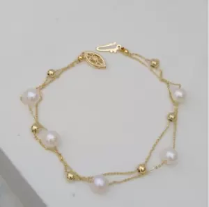 AAA 7-8 MM SÜDMEER WEISS PERLENARMBAND 14K GELBGOLD SCHLIESSE 7,5-8 Zoll - Bild 1 von 3